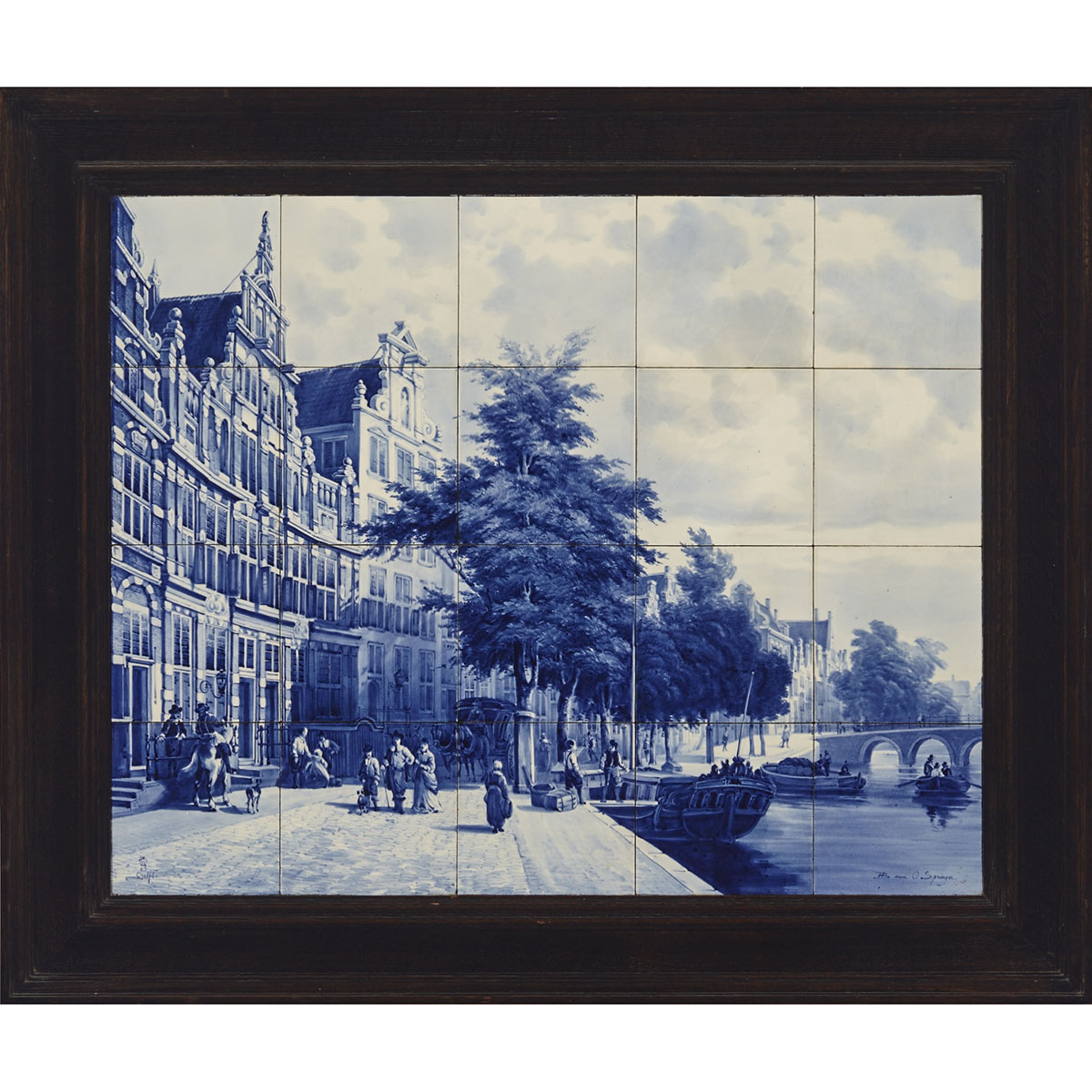 Delft Tile Panel, Canal Scene, after Cornelis Springer, early 20th century