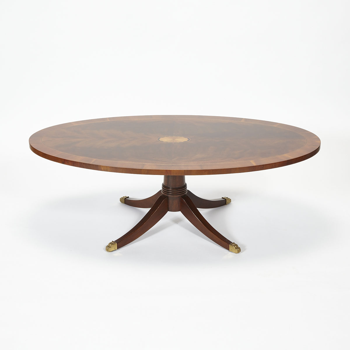 Regency Style Satinwood Inlaid Mahogany Oval Low Table, mid 20th century