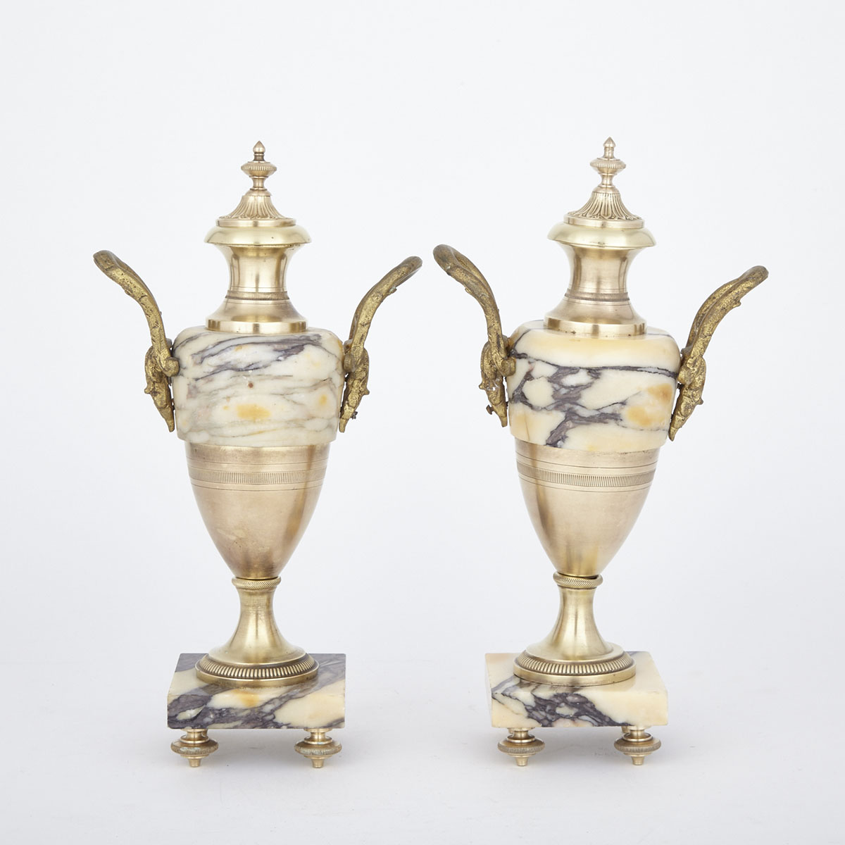 Pair of French Ormolu Mounted Urn Form Mantel Garniture, early 20th century