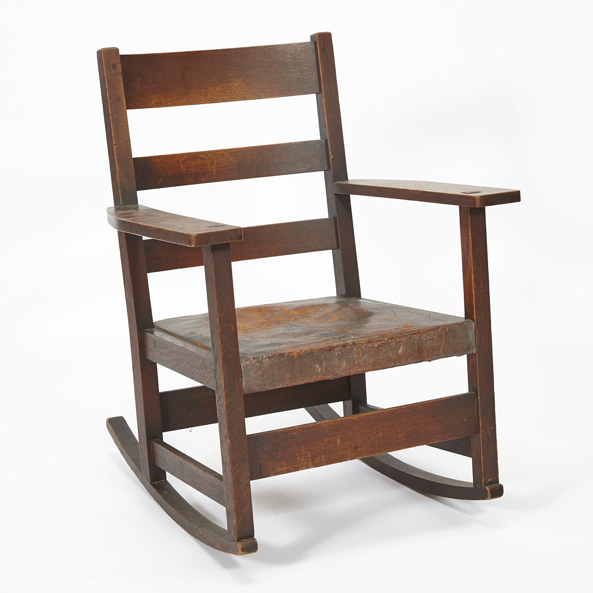 L & J. G. (Gustav) Stickley Oak Arts and Crafts Ladderback Rocking Chair, 1906-1912