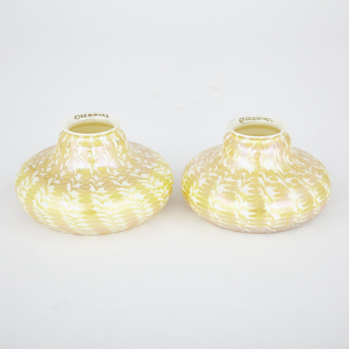 Pair of Quezal Decorated Iridescent Glass Shades, early 20th century