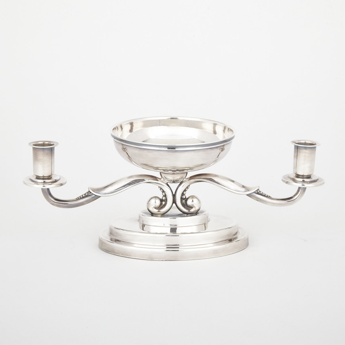 Danish Silver Plated Two-Light Candelabrum Centrepiece, mid-20th century