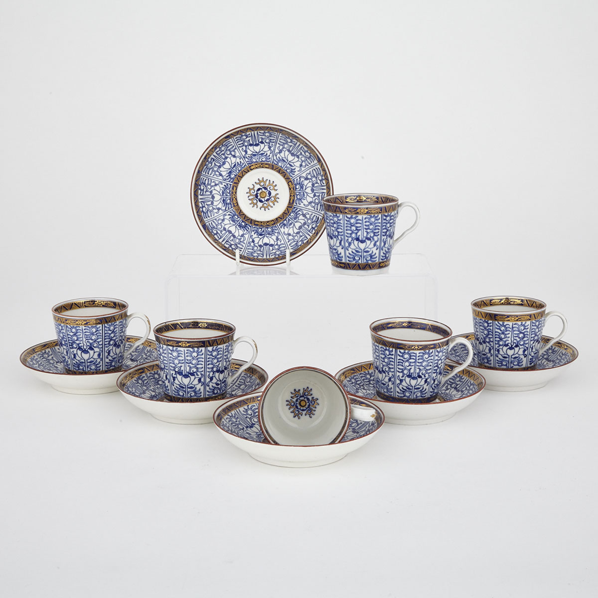 Six Worcester ‘Royal Lily’ Coffee Cups and Saucers, late 18th century
