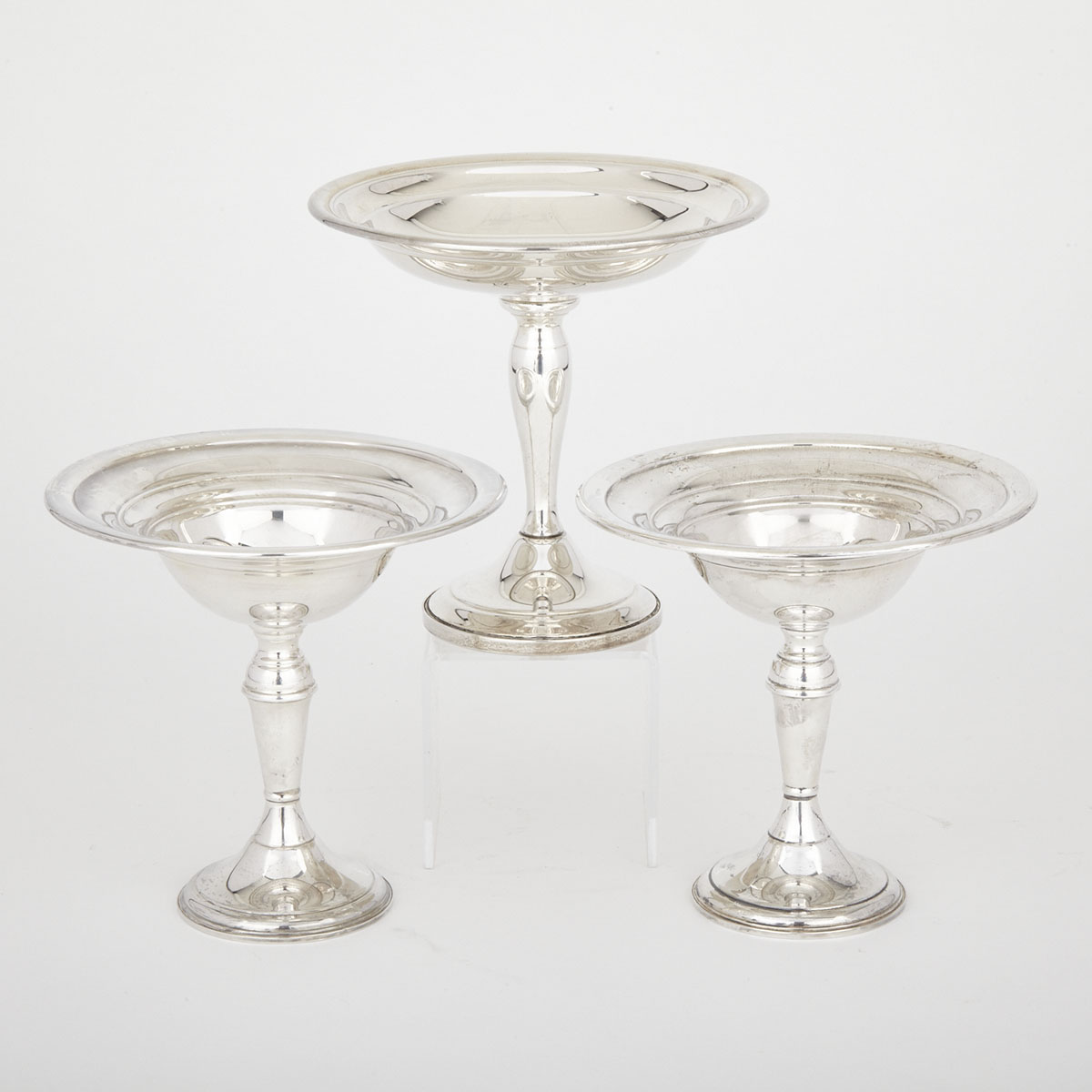 Pair of American Silver Pedestal-Footed Comports, International Silver Co., Meriden, Ct. and Another, Gorham Mfg. Co., Providence, R.I., 20th century