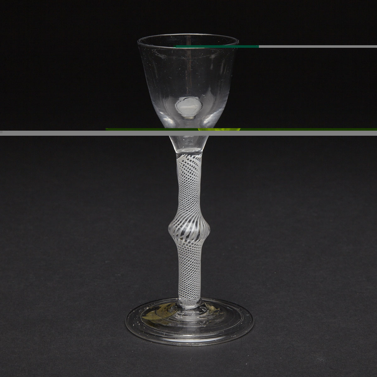 English Opaque Twist Knopped Stem Wine Glass, 18th century