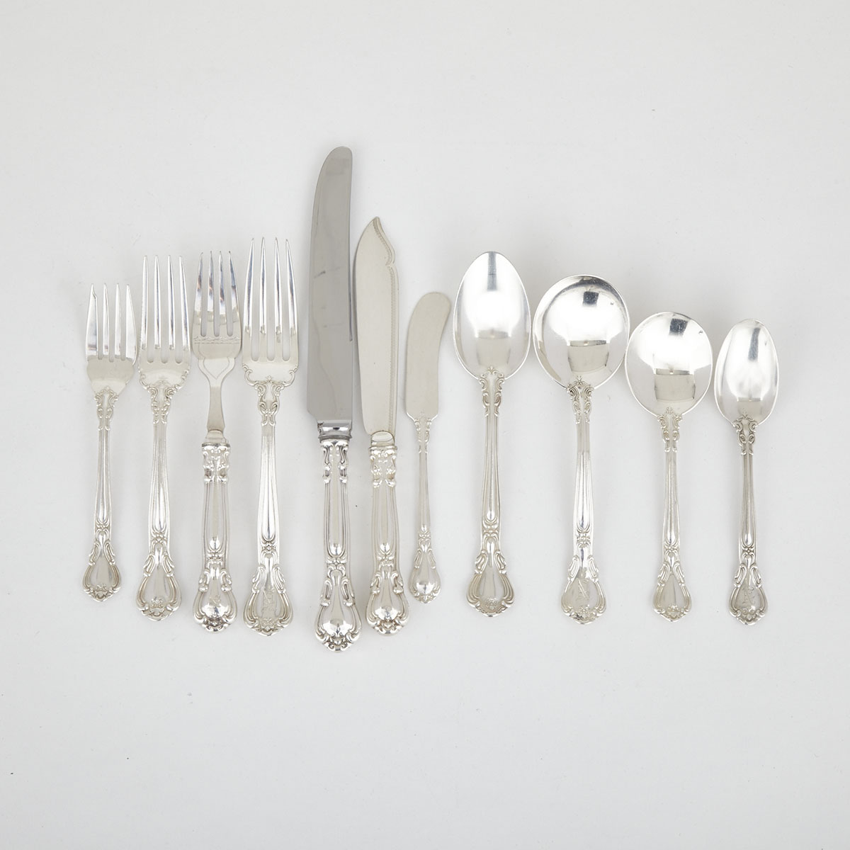Canadian and American Silver ‘Chantilly’ Pattern Flatware Service, Henry Birks & Sons, Montreal, Que. and Gorham Mfg. Co., Providence, R.I., early 20th century