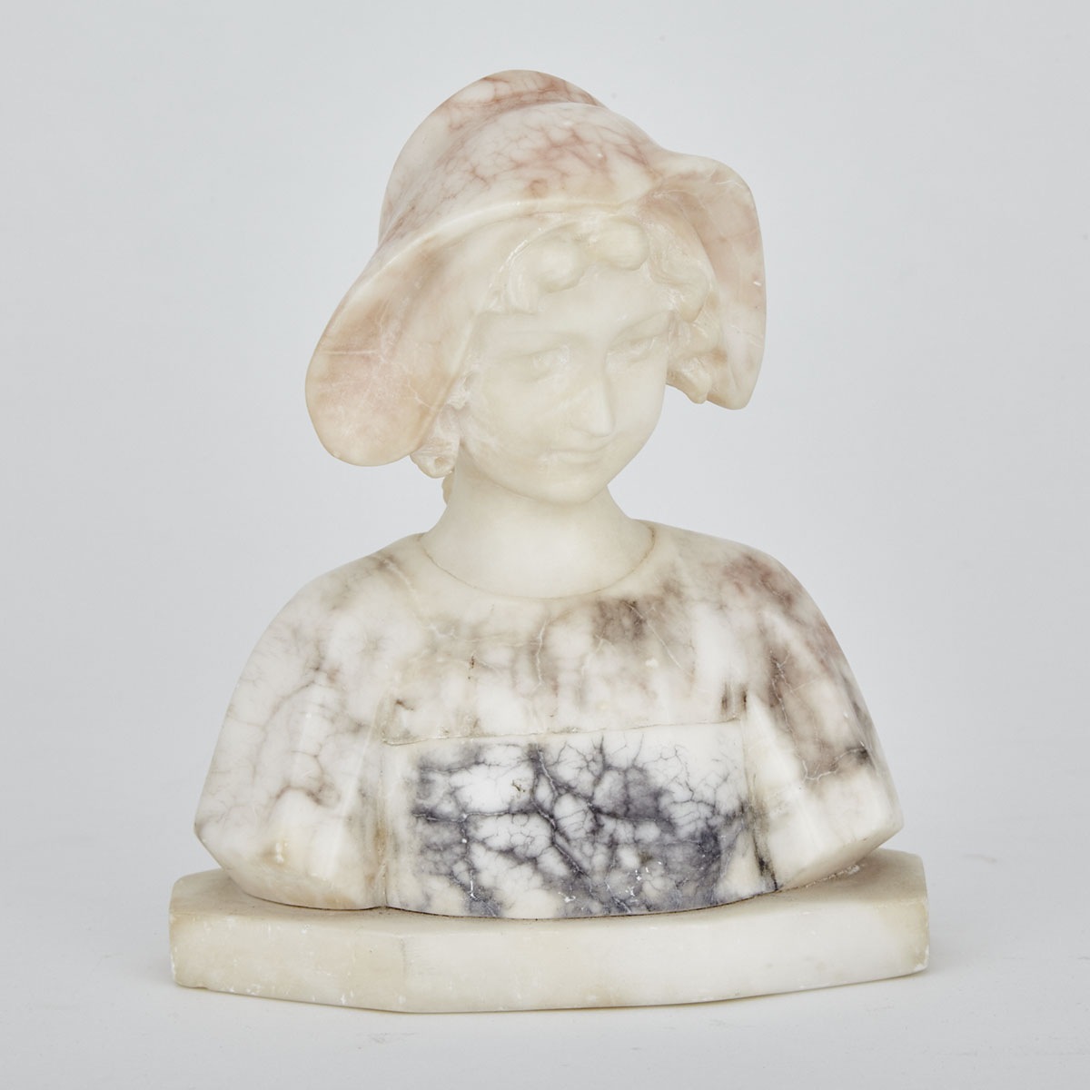 Italian Alabaster Bust of a Young Dutch Girl, signed A. Franchini, c.1900