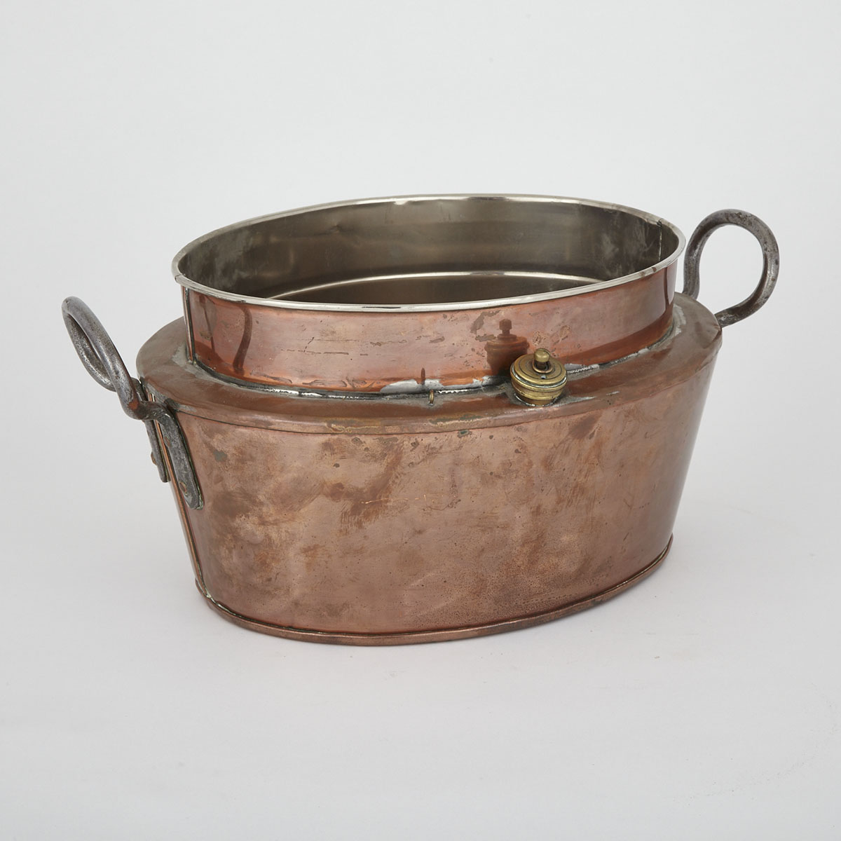 Lined Copper Oval Double Boiler, early 20th century