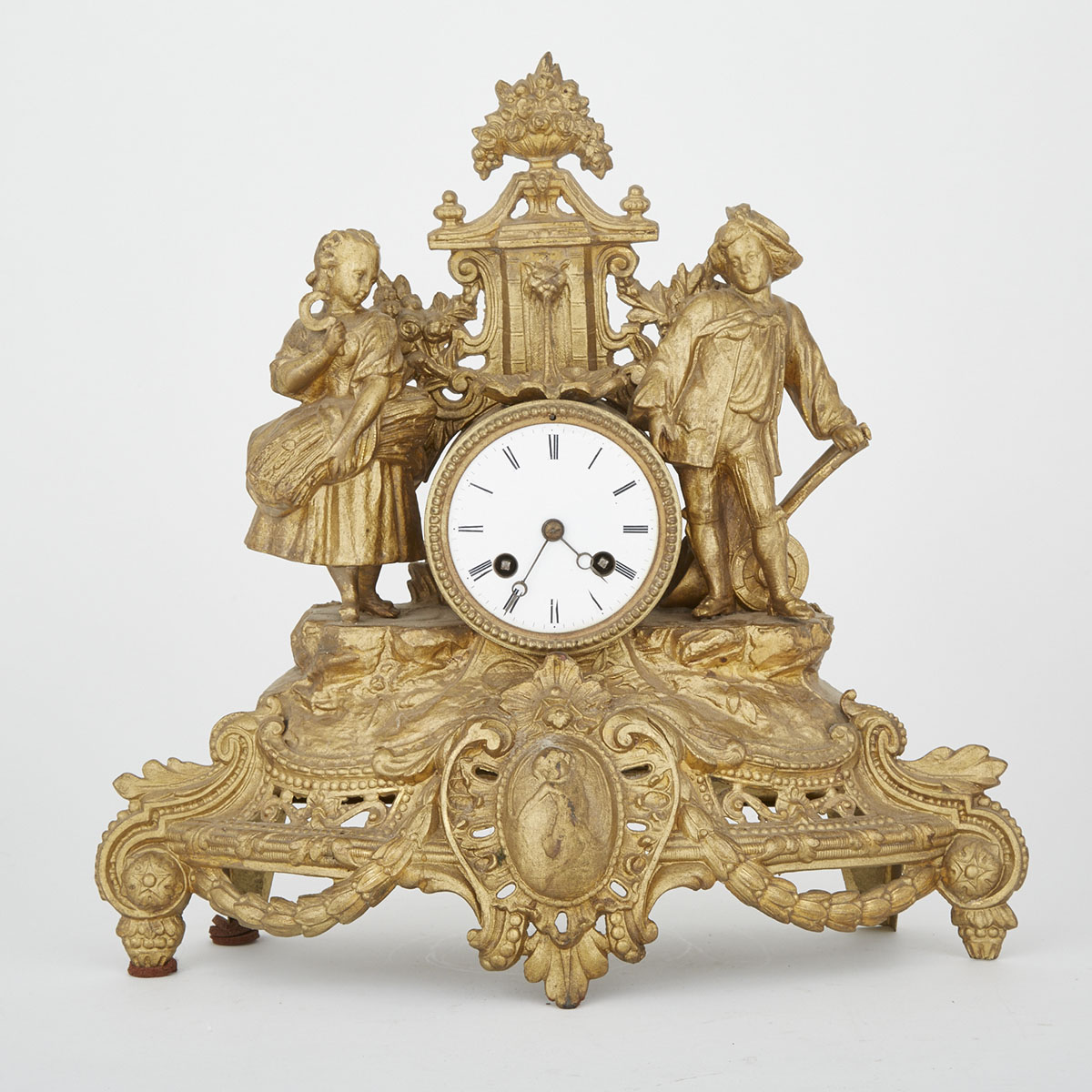 Napoleon III Gilt Metal Figural Mantle Clock, c.1870