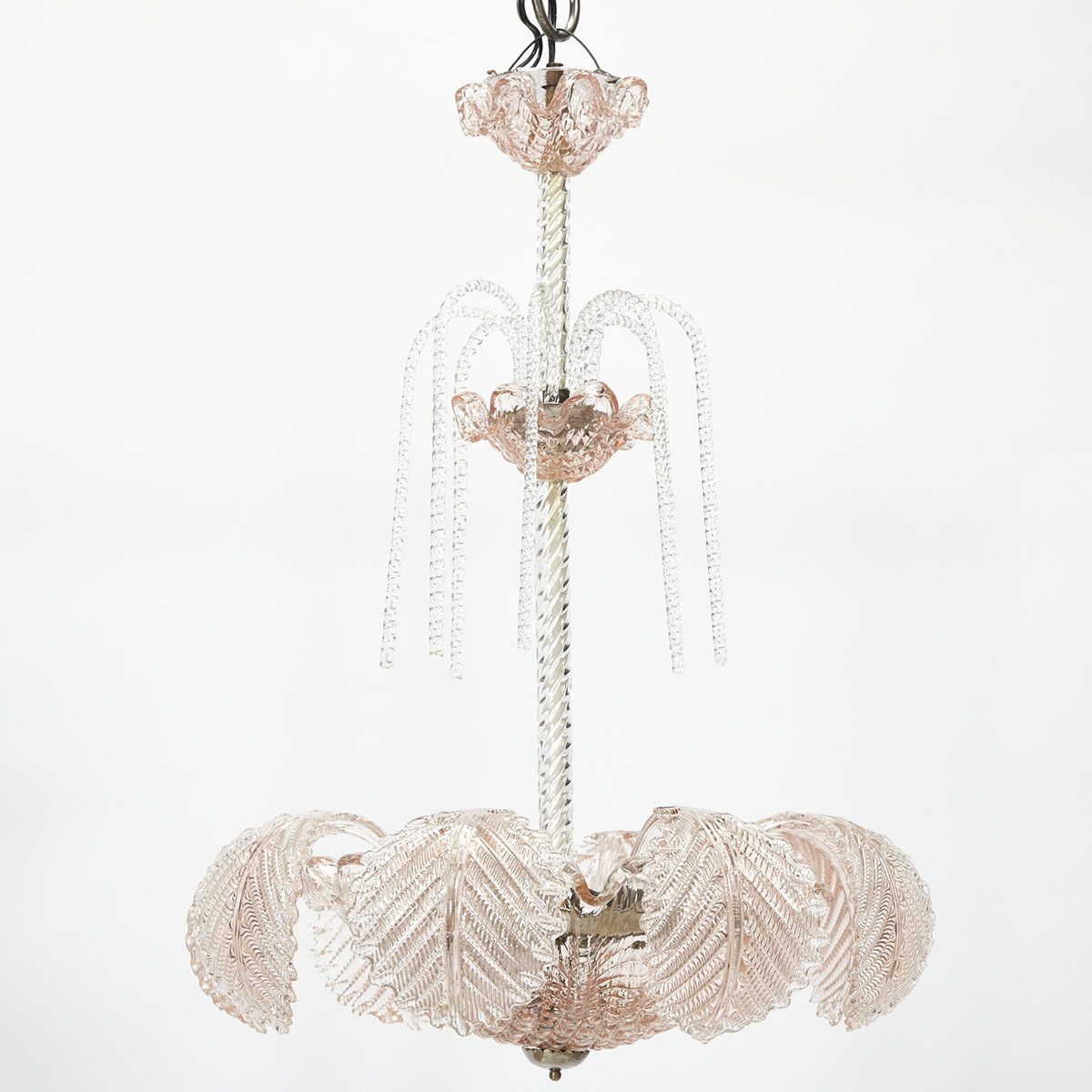 Venetian Murano Pink and Clear Glass Chandelier, early-mid 20th century
