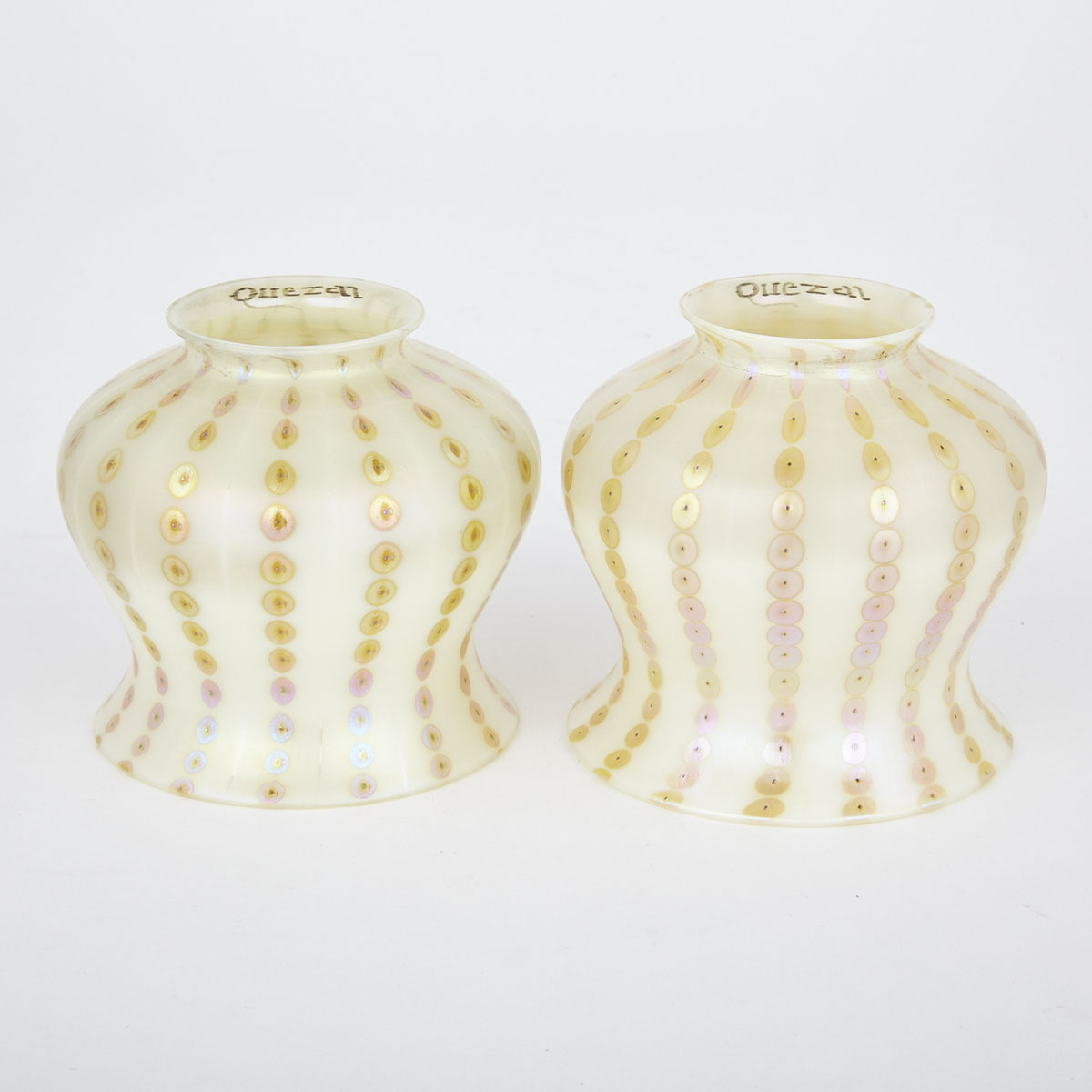 Pair of Quezal Decorated Iridescent Glass Shades, early 20th century