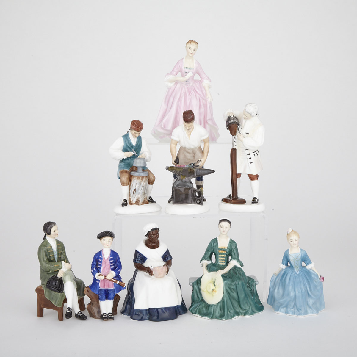 Nine Royal Doulton ‘Figures of Williamsburg’ Figurines, 20th century  