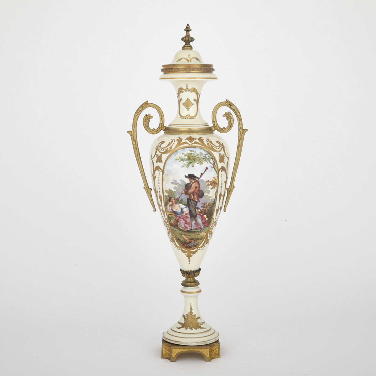 French Ormolu Mounted Porcelain Covered Vase, 20th century