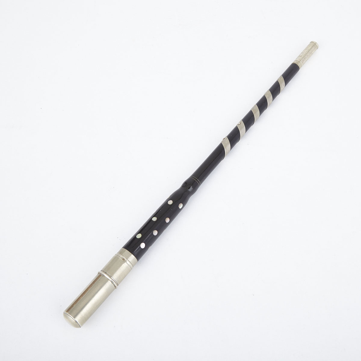 Abalone Inlaid and Nickel Mounted Ebony Conductor’s Baton with Concealed Pitch Pipe, c.1900
