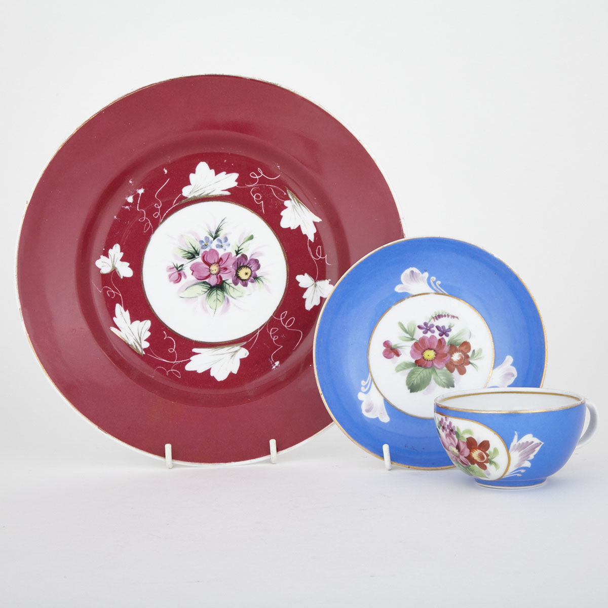 Russian Gardner Porcelain Tea Cup and Saucer and a Plate, for the Persian market, c.1900
