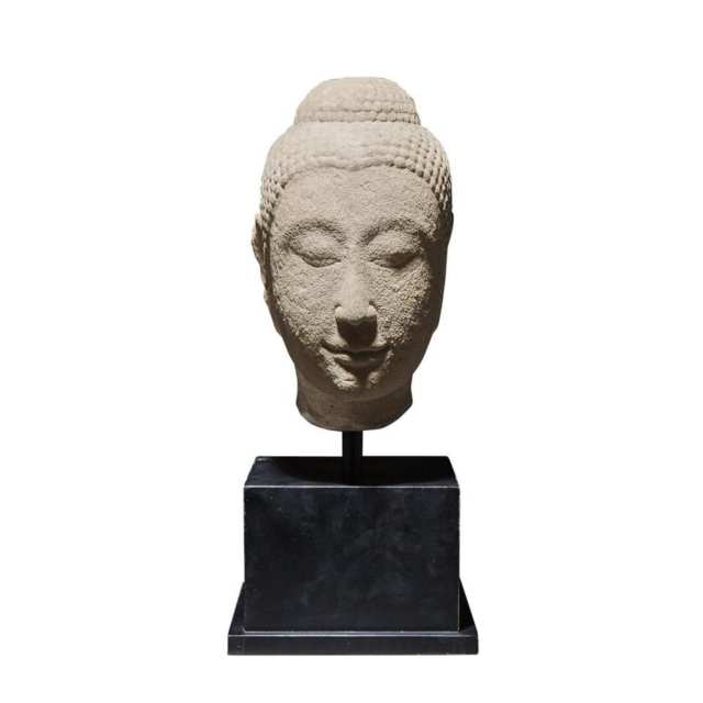 A Sandstone Head of Buddha, Thailand, Ayutthaya, Circa 14th Century