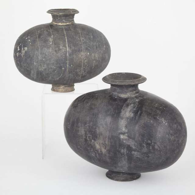 Two Pottery ‘Cocoon’ Jars, Han Dynasty  (202 BC–220 AD)