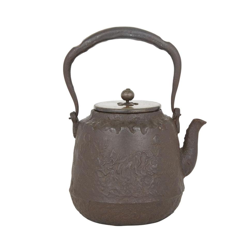 A Japanese Iron Tetsubin Kettle with Kingyo, Goldfish, Meiji Period,19th Century