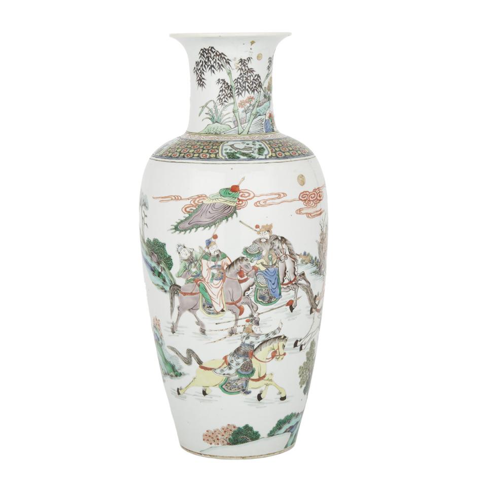 A Large Famille Verte Wucai Figural Vase, Kangxi-Style Double Circle Mark, 19th Century or Earlier 