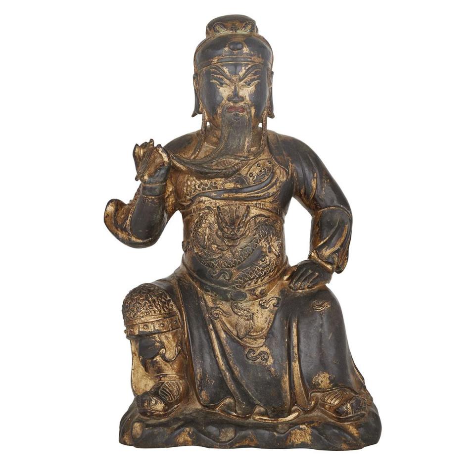 A Large Gilt Bronze Figure of Guandi, Late Qing Dynasty