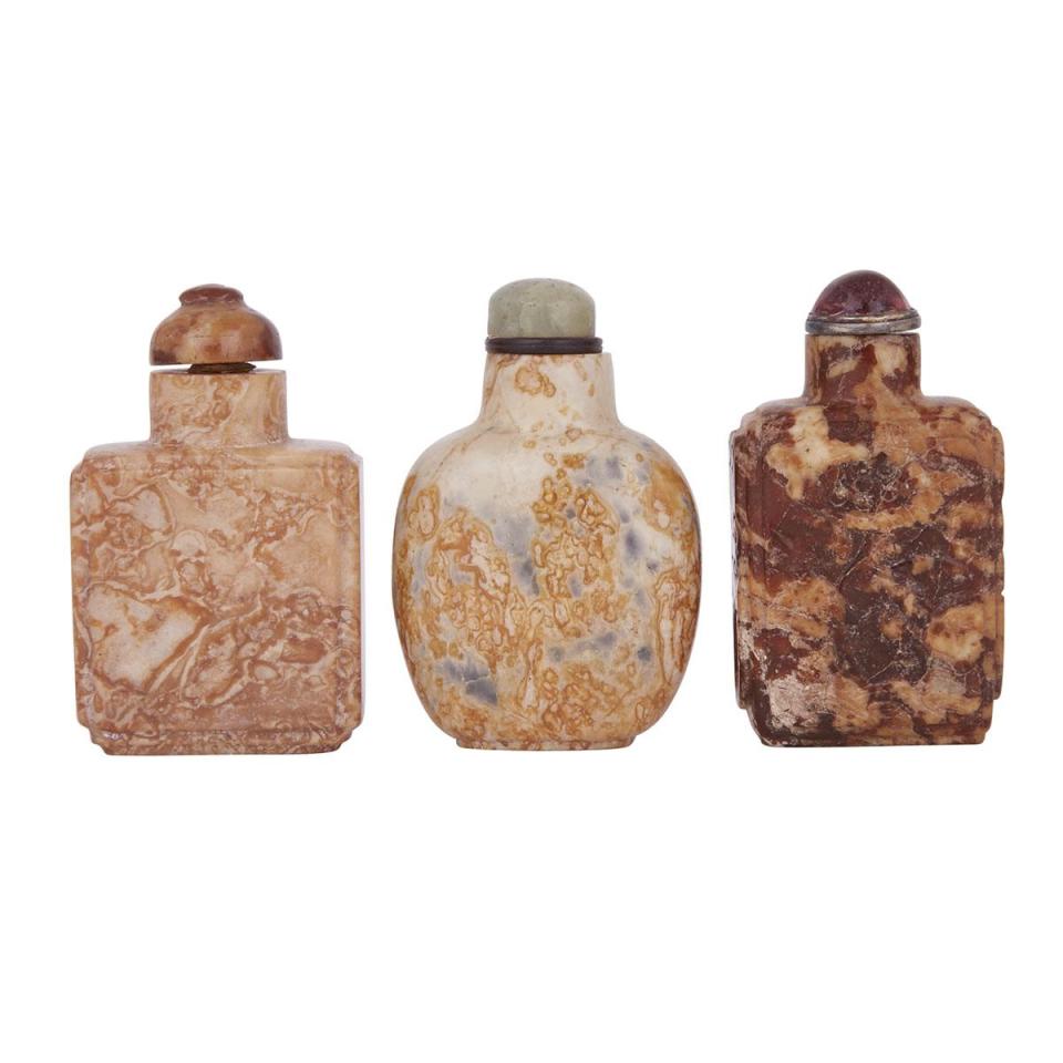 A Set of Three Limestone Snuff Bottles, 19th Century