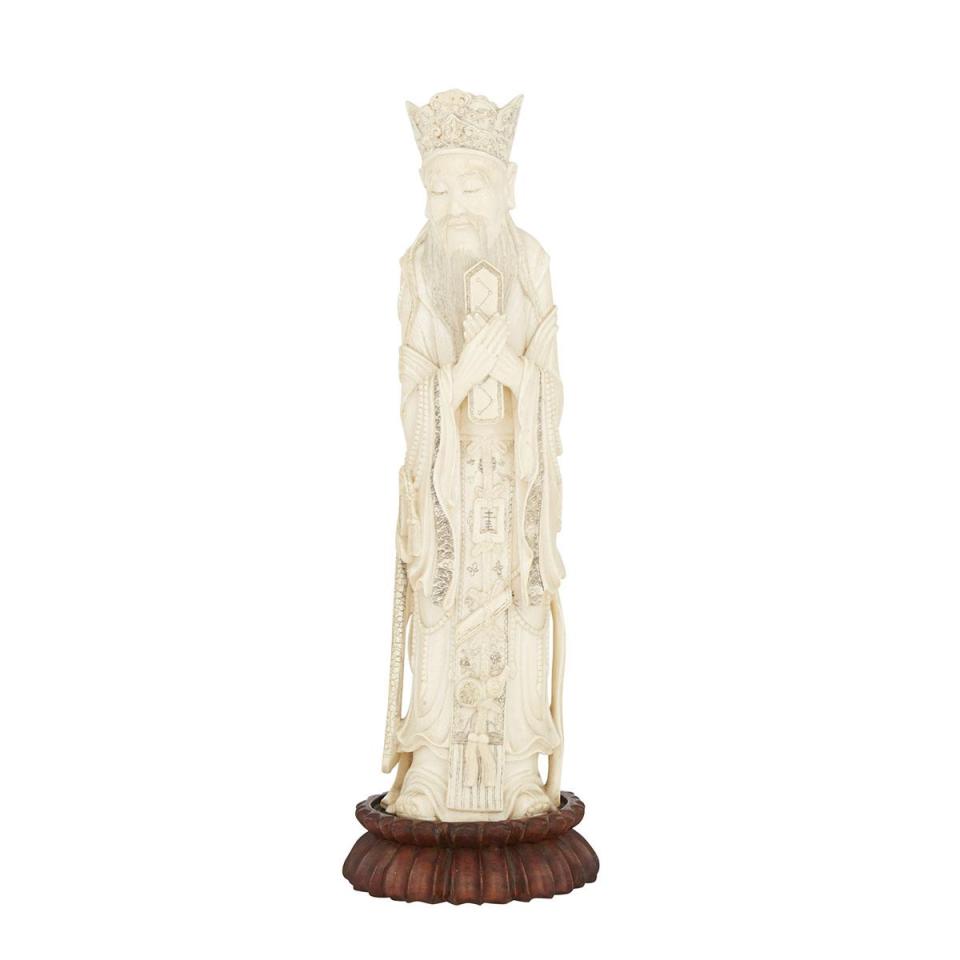 A Chinese Carved Ivory Figure of a Scholar, Circa 1940