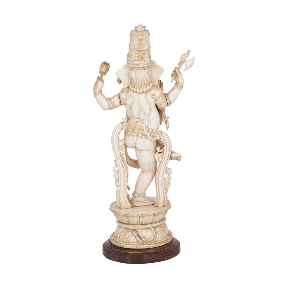 A Large and Rare Carved Ivory Figure of Ganesha with Attributes, Orissa, India, Late 19th Century