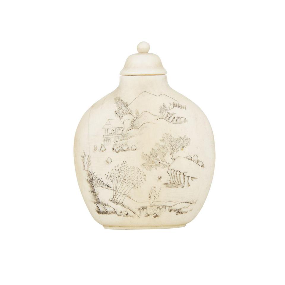 An  Ivory ‘Scrimshaw’ Snuff Bottle, Republic Period