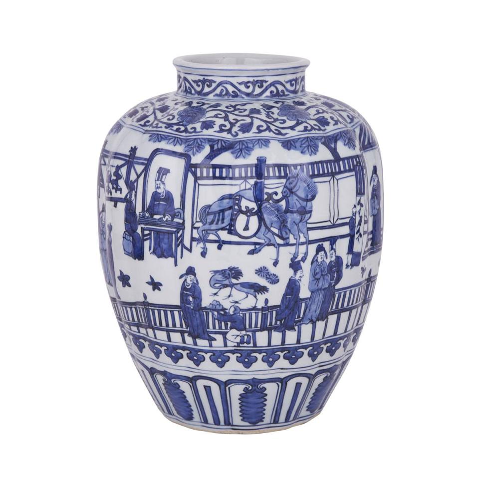 A Large Blue and White Figural Jar, Jiajing Mark