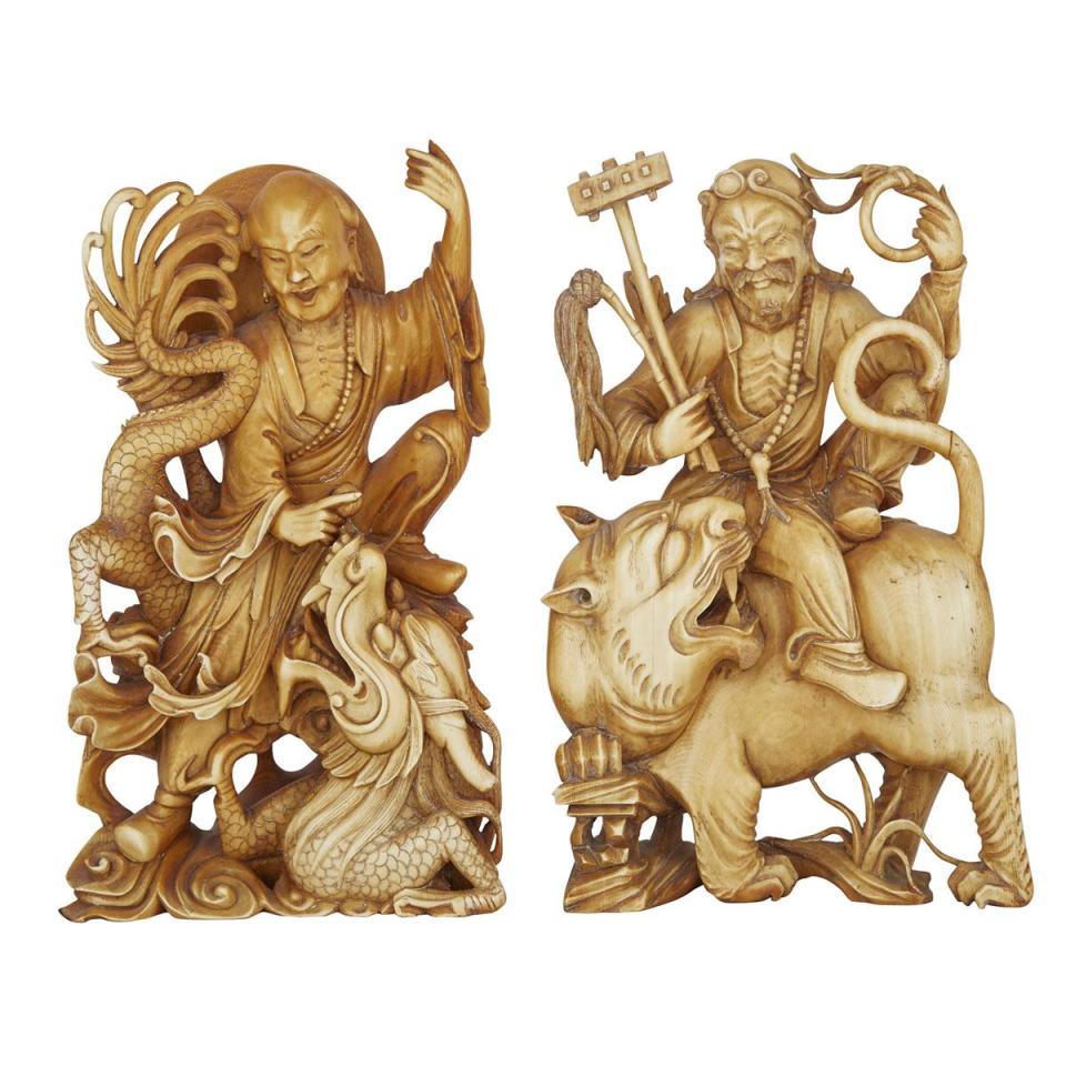 A Pair of Ivory Daoist Deities, 19th/20th Century