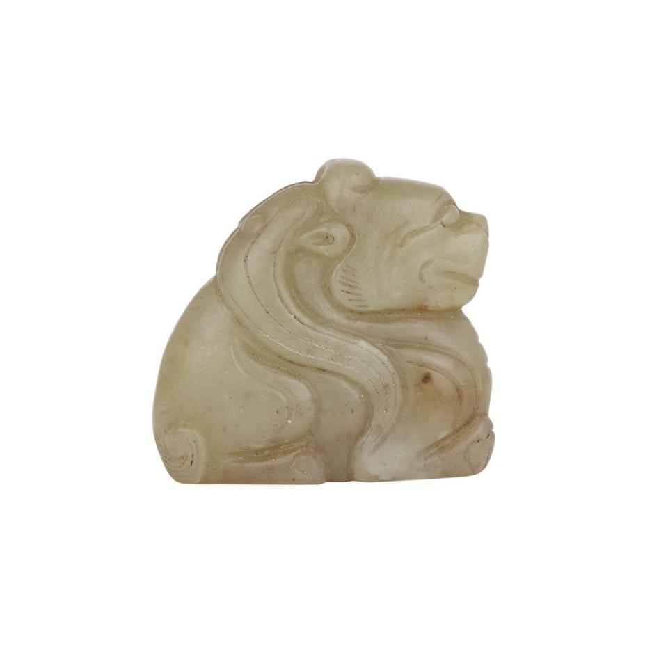 A Celadon Jade Mythical Beast Pendant, Qing Dynasty