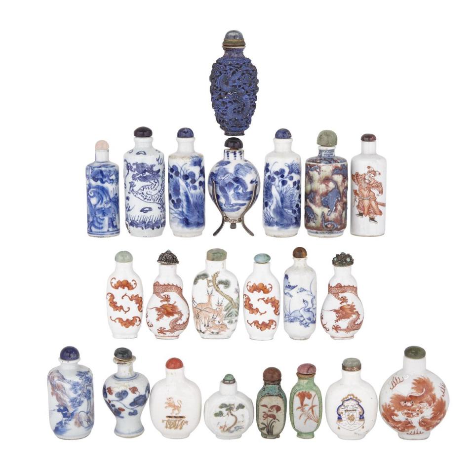 Group of Twenty-Two Porcelain Snuff Bottles, Qing Dynasty, 19th Century