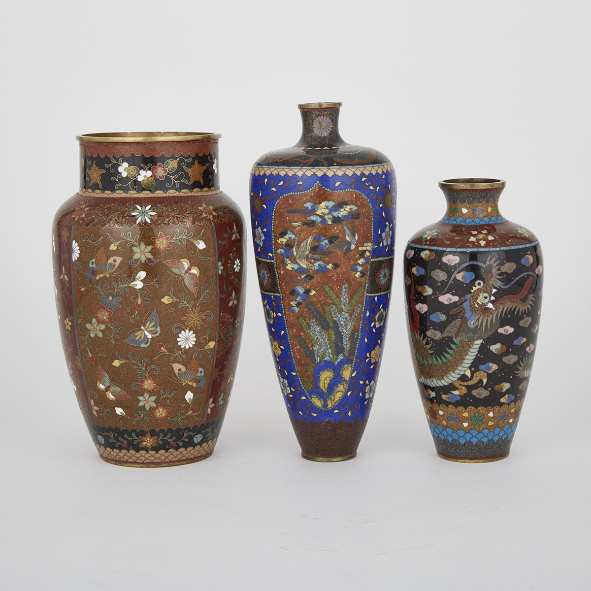 Three Cloisonne Vases, Early 20th Century
