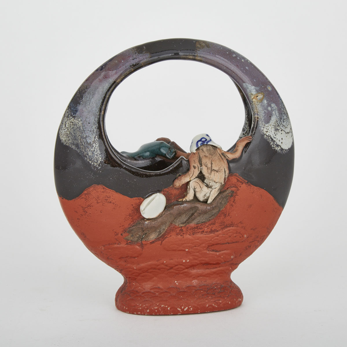 Samidi-Gowa Japanese Pottery Monkey Basket  