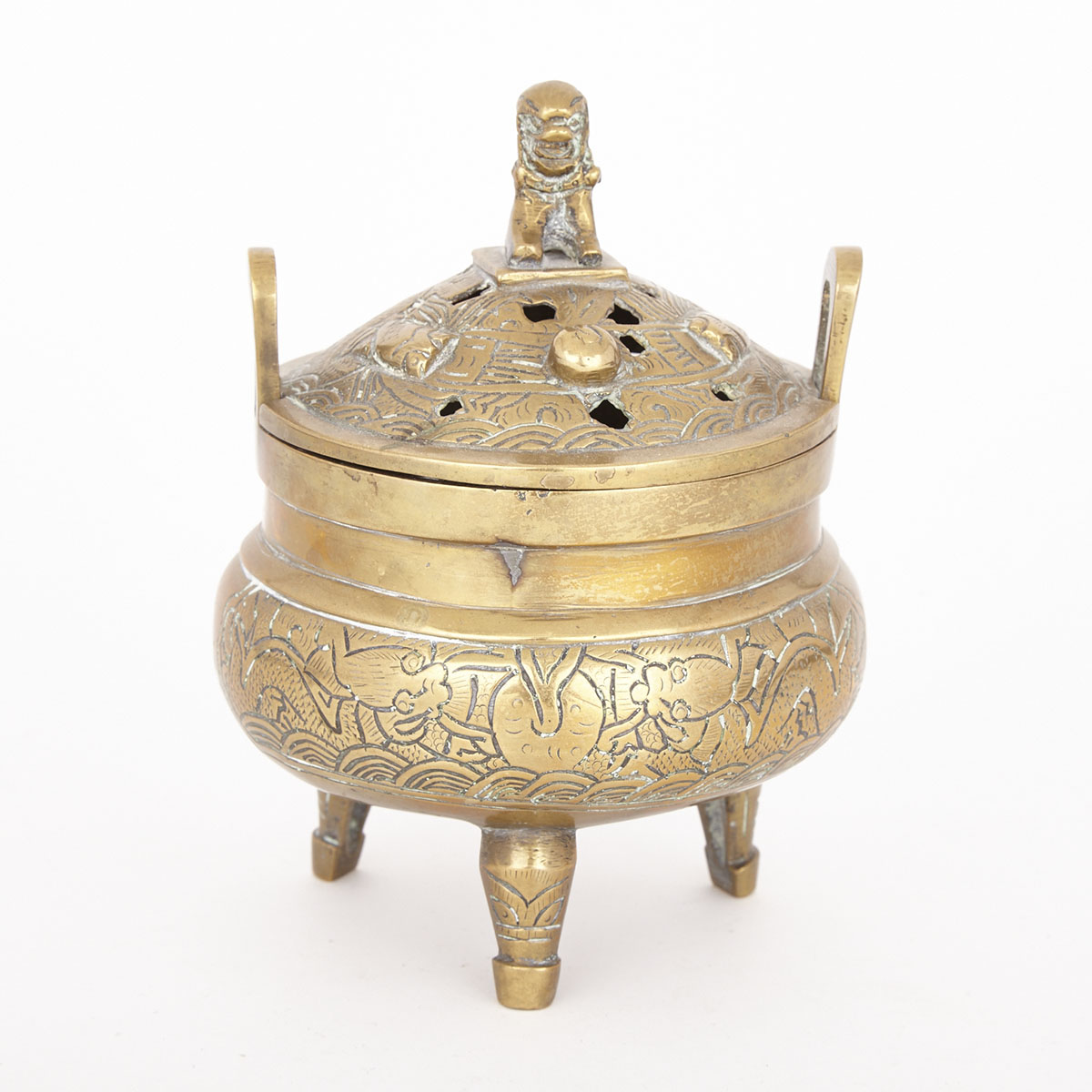 Tripod Bronze Censer with Lion and Dragon, Early 20th Century