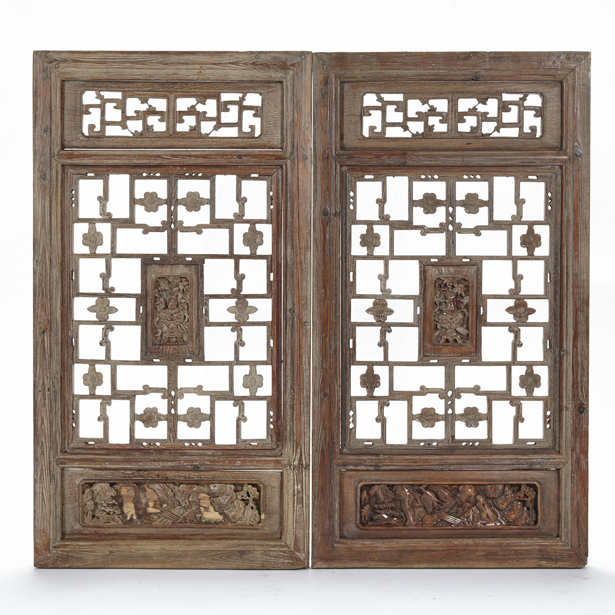 Two Carved Wood Door or Window Panels, Early 20th Century