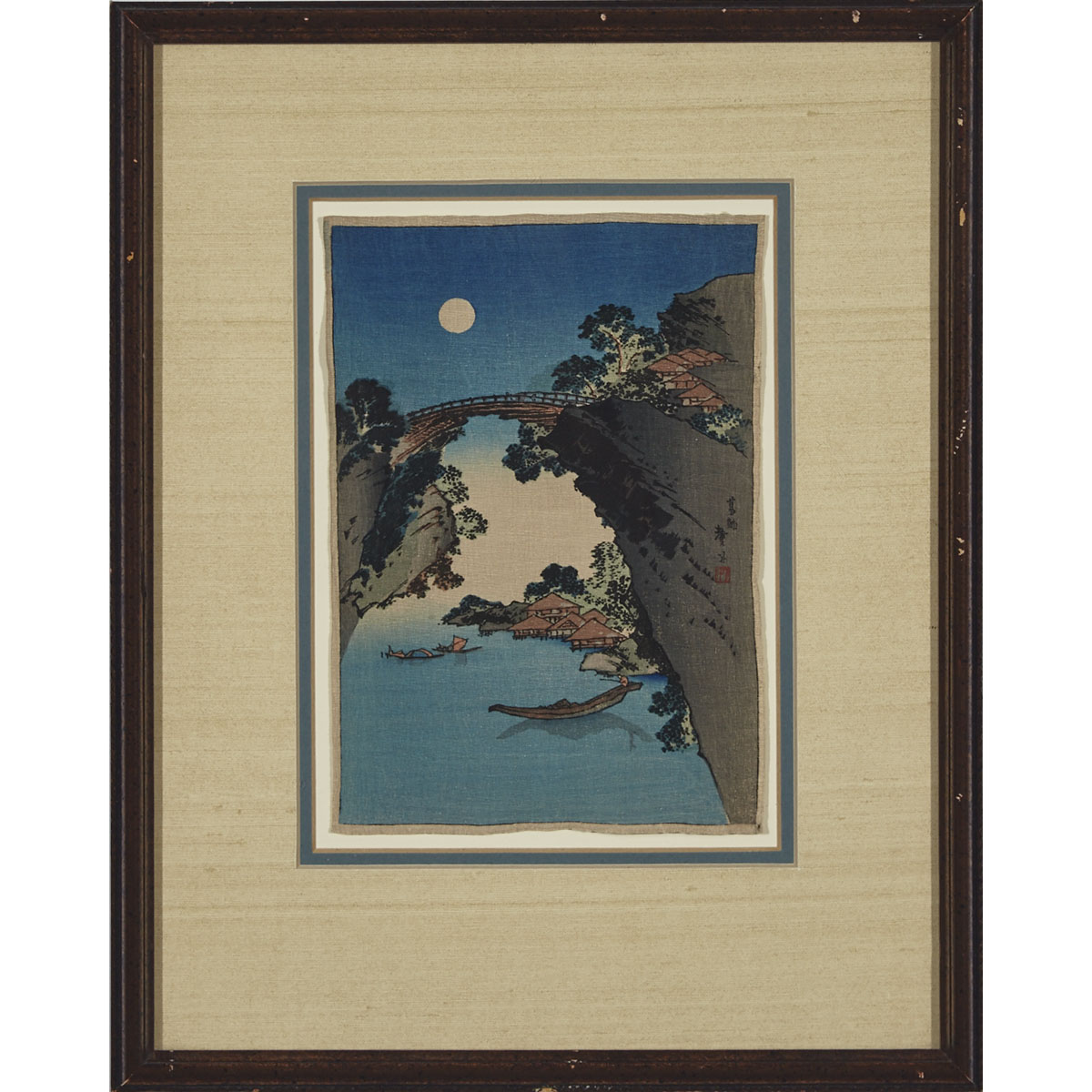 Pair of Japanese Scroll Paintings and a Framed Landscape Print