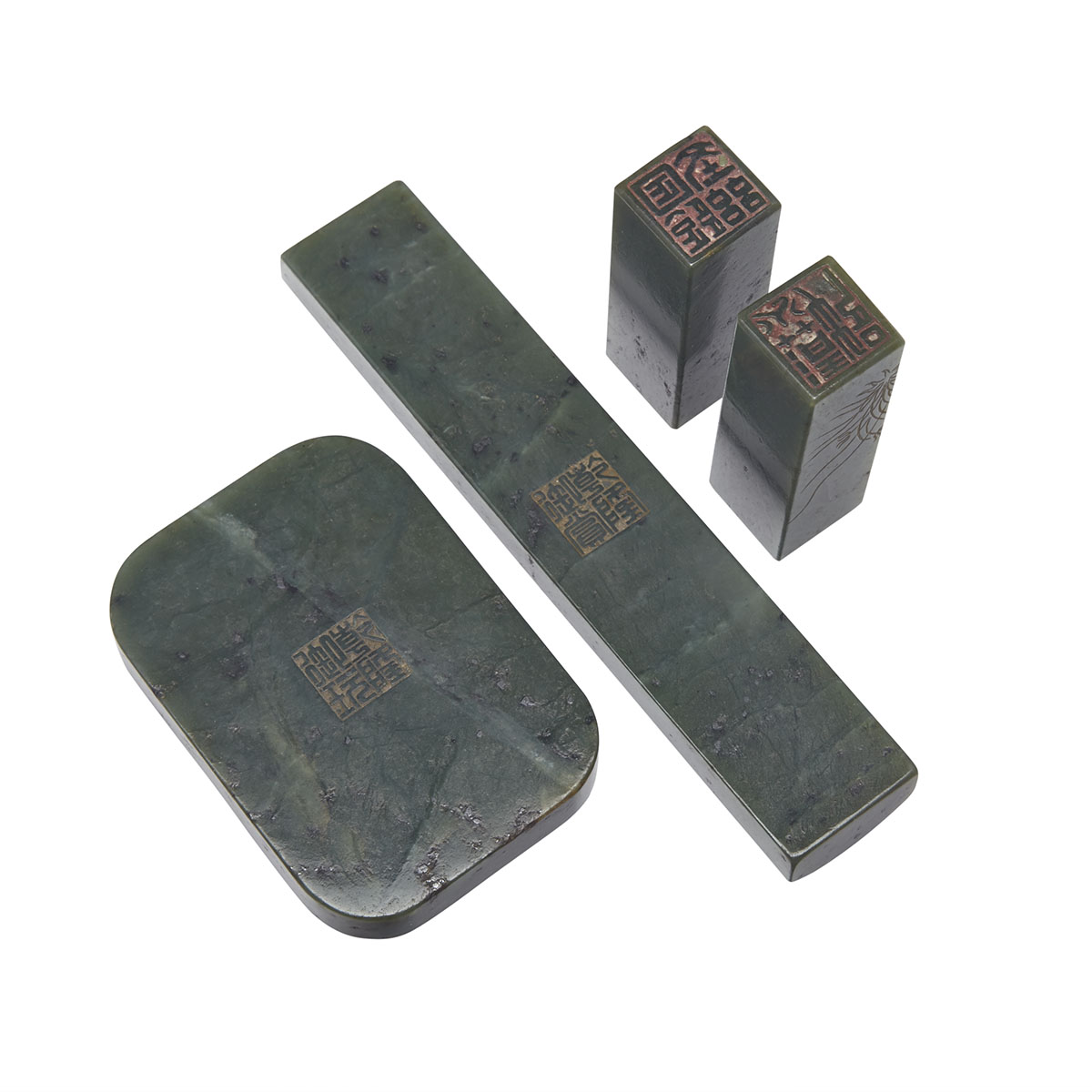Spinach Green Jade Nine-Piece Scholar’s Set in a Rosewood Box