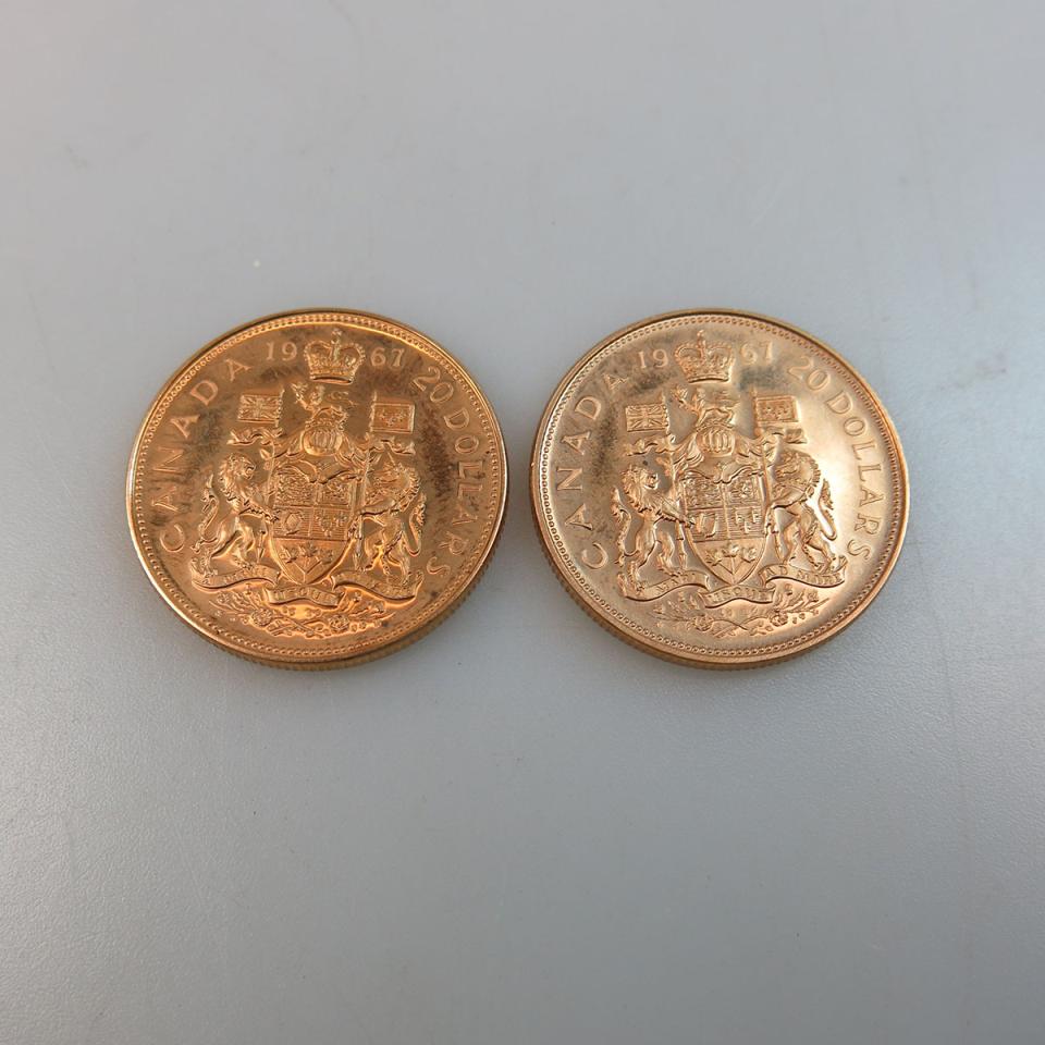 Two Canadian 1967 $20 Gold Coins