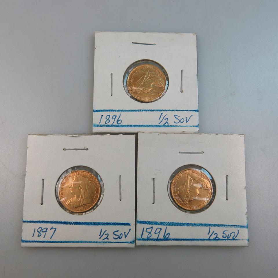 Three British 19th Century Gold Half Sovereigns