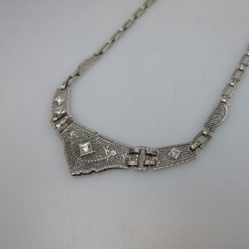 14k White Gold And Platinum Filigree Necklace