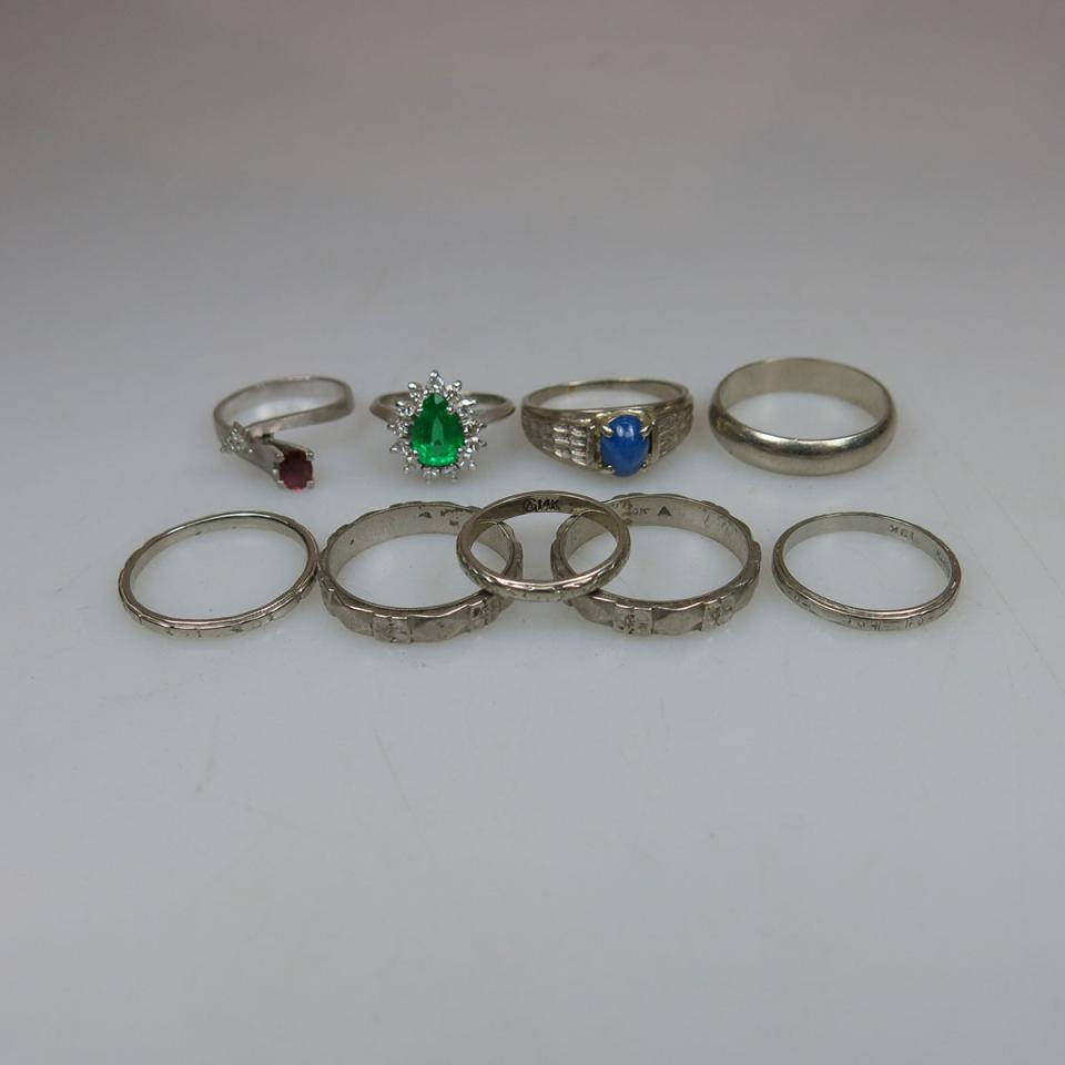 1 x 18k, 4 x 14k & 4 x 10k White Gold Rings And Bands