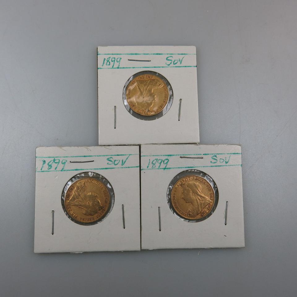 Three 1899 British Gold Sovereigns