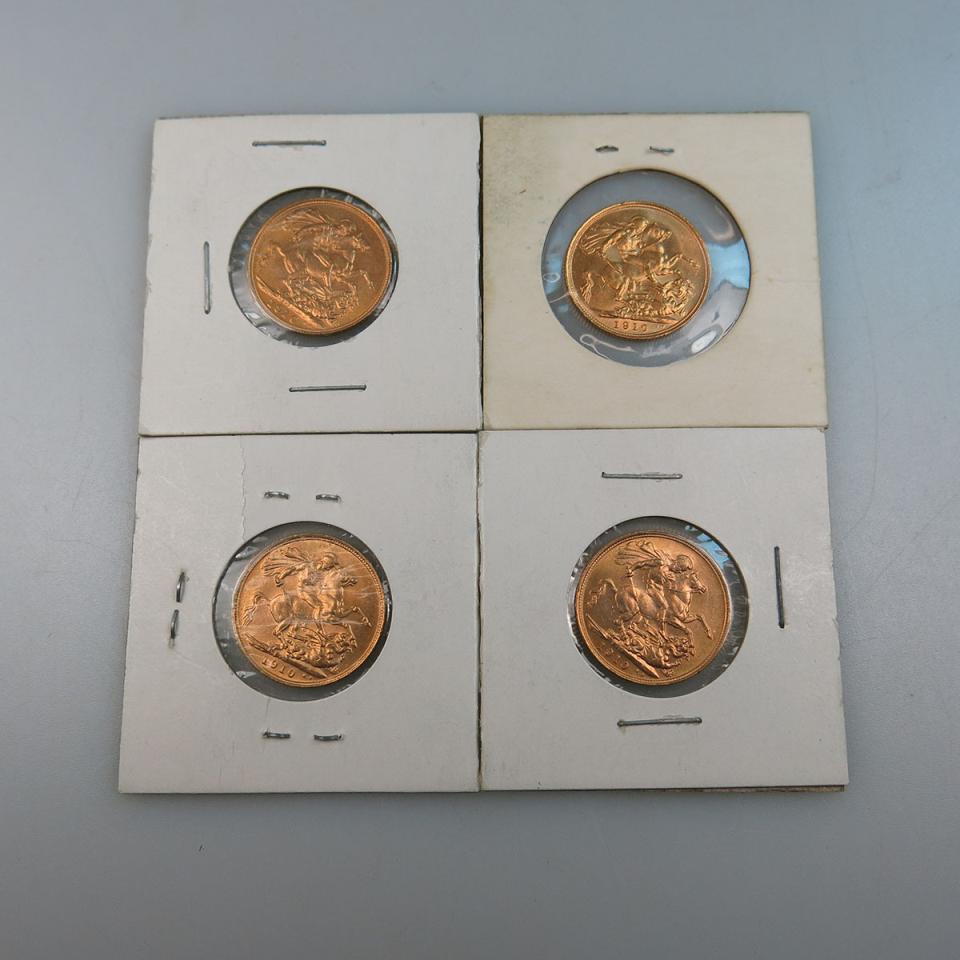 Four Australian 1910S Gold Sovereigns