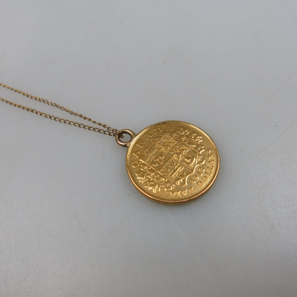 Canadian 1912 $5 Gold Coin Pendant