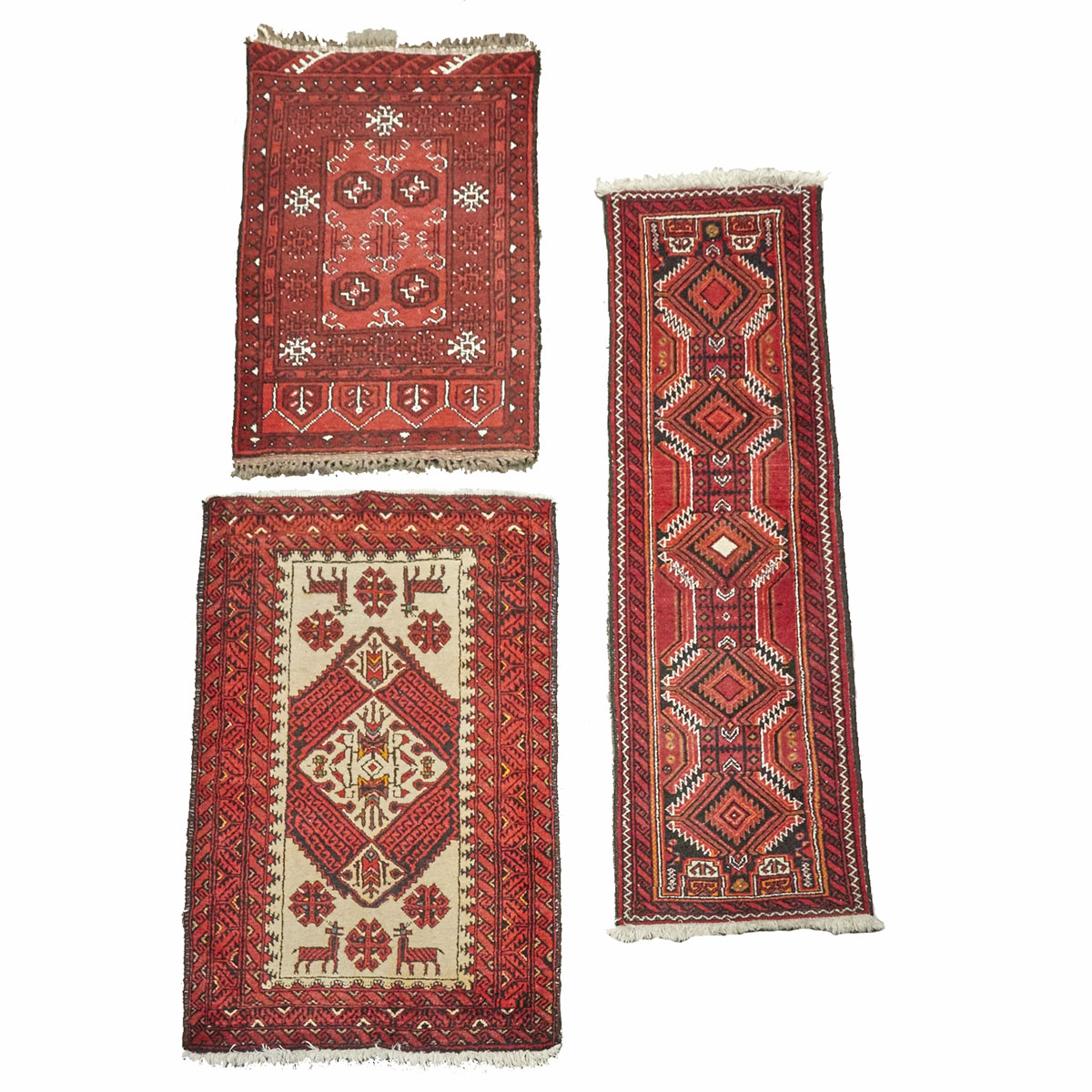 Baluchi Ruuner together with two small Baluchi mats, middle 20th century, Persian