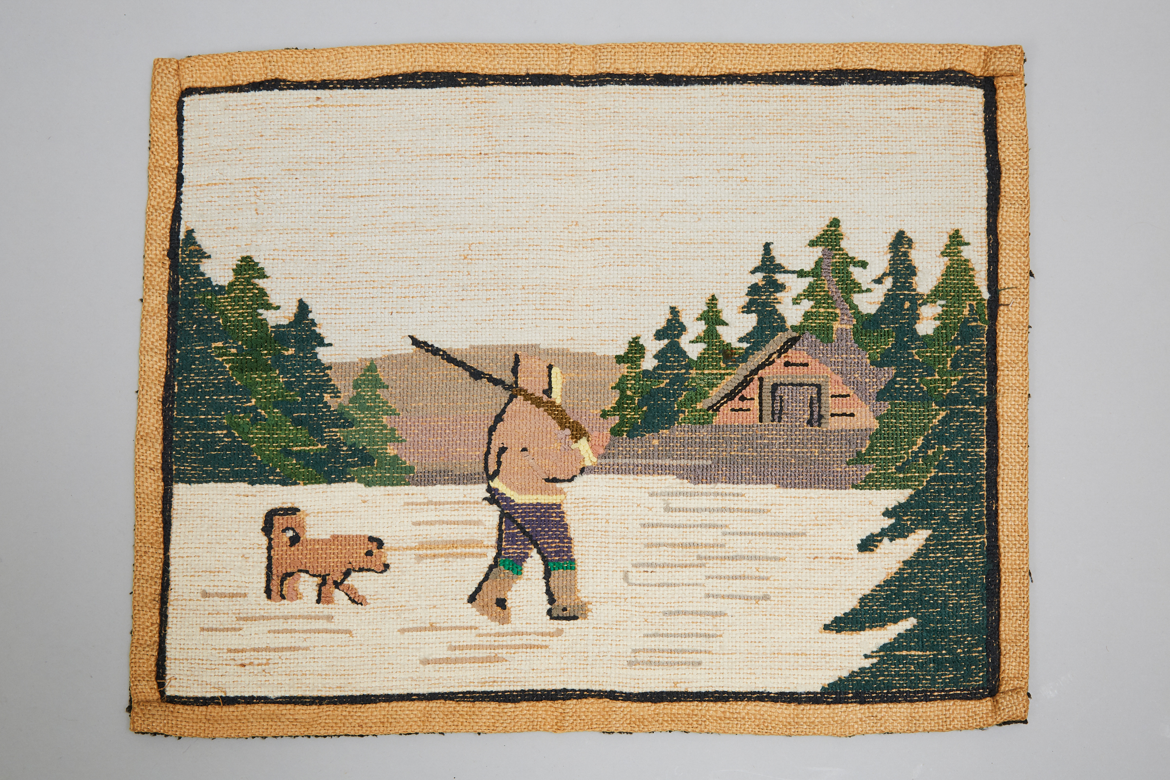 Grenfell Labrador Industries 'Hunter Heading Home' Hooked Mat, c.1930