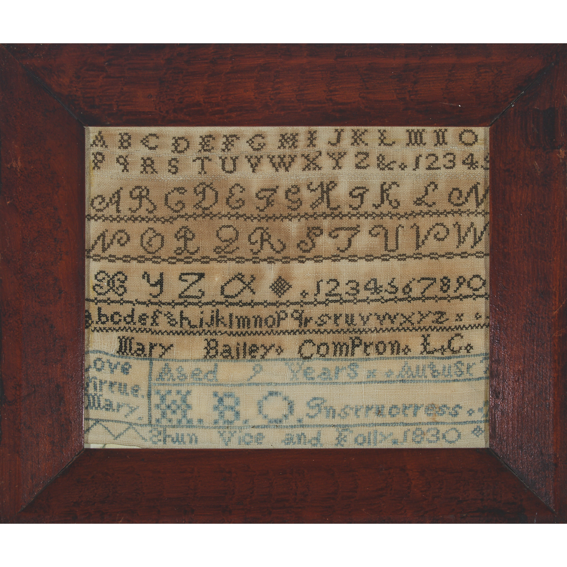 Quebec Alphabet and Motto Sampler, Mary Bailey, Compron, L.C., 1830