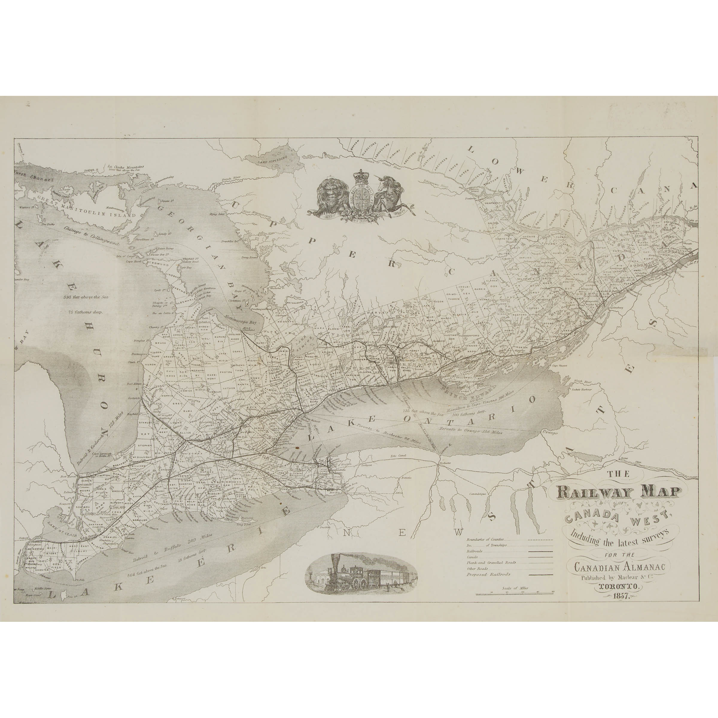 Canadian Almanac Railway Map of Canada West, 1857