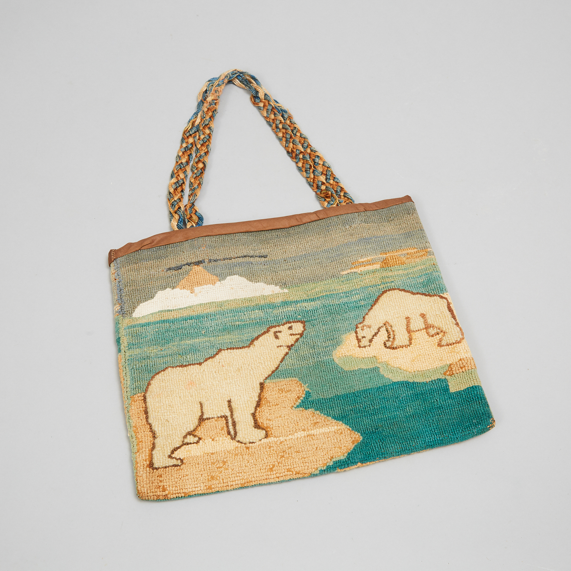 Grenfell Labrador Industries 'Polar Bears on Ice Flow' Hooked Handbag, c.1930